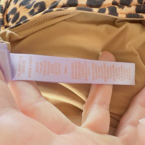 Savage X Fenty Leopard Print Slip Dress Black Lace Trim Cami Dress Size Small - Picture 12 of 13